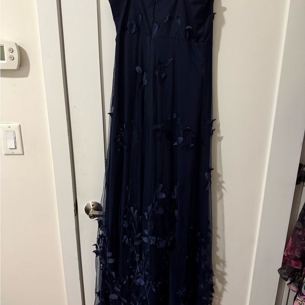 Lulus Navy Floral Appliqué Maxi Dress with Side Slit - Picture 3 of 4